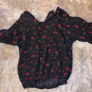 Girls half sleeve black shirt with cherries